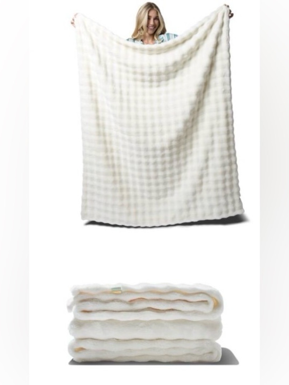 Waffle-Texture Cream Cozy Throw Blanket